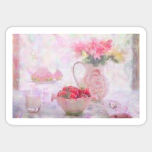 Strawberries & Cream Still Life Impressionist Painting Sticker